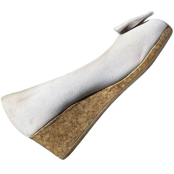 American Eagle Girls White Canvas Peep Toe Heels Dress Shoes Size 13.5 - Picture 4 of 5